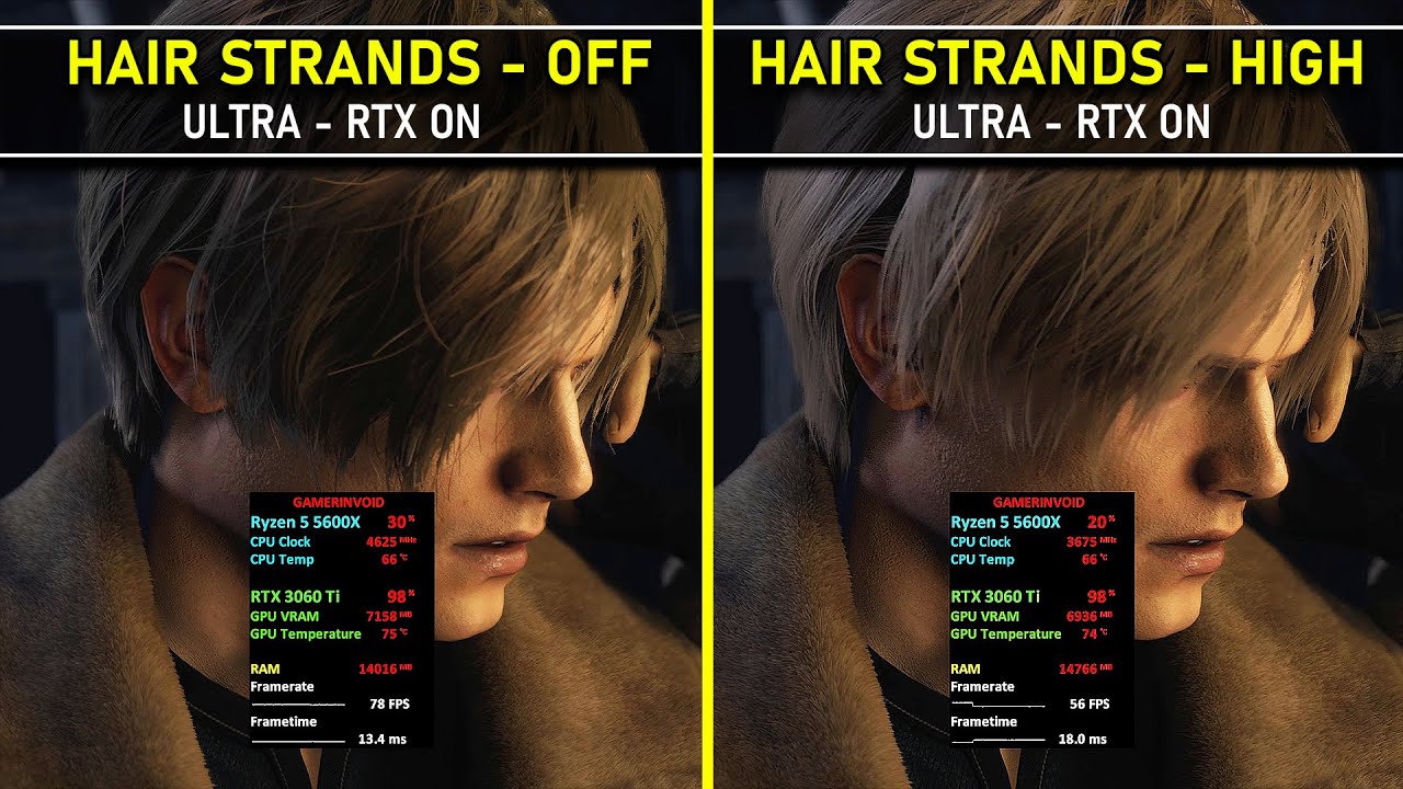 Resident Evil 4 (Remake) | Hair Strands On vs Off | RTX 3060 Ti | Framerate Comparison | 1080P-1440P