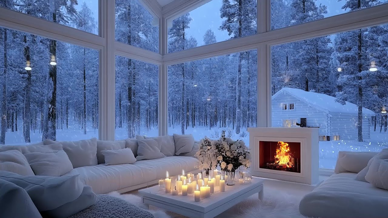❄️ 🎹 White Lounge Winter Piano | Soft Piano & Cozy Fireplace | Stress Relief, Focus, Healing