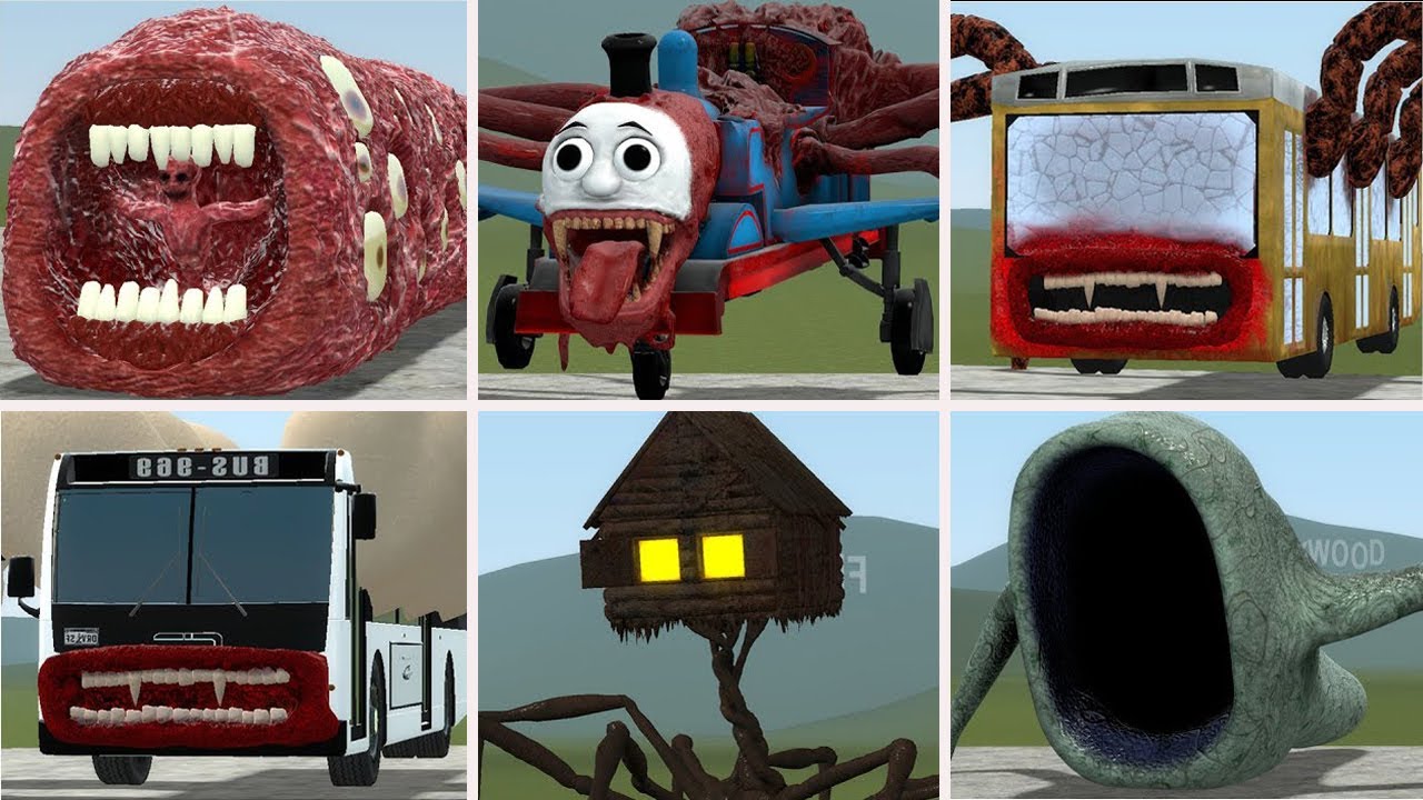 HOUSEHEAD BUS EATER, TRAIN EATER, CAR EATER, SEA EATER VS ALL TREVOR HENDERSON BATTLE In GMOD!