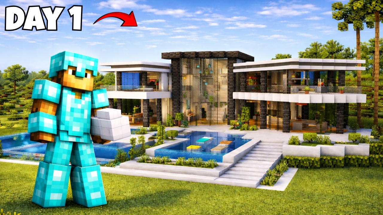 🔥 I Am Building a Luxury Modern Mansion in Minecraft?!  #Day 1 😱 #ytshorts #shortslive