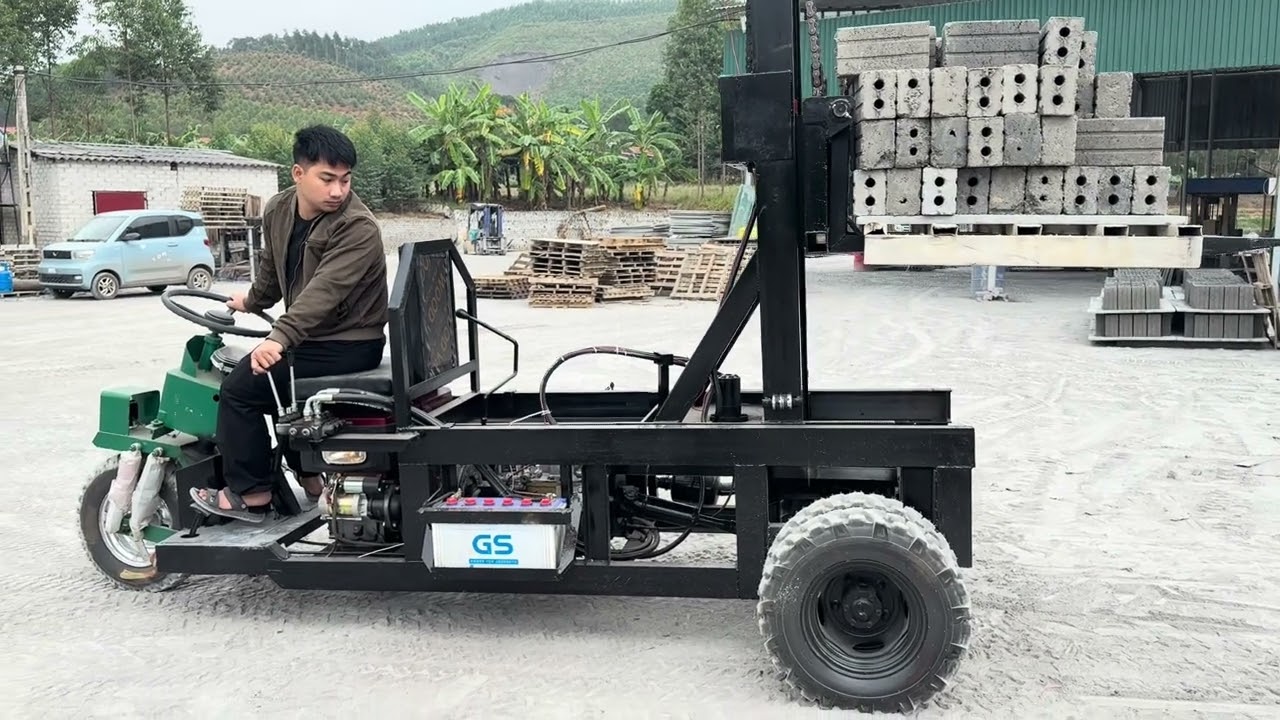 Xe ba bánh gắn xe nâng  balets gạch ngói xi măng || xe nâng ba bánh giá rẻ 