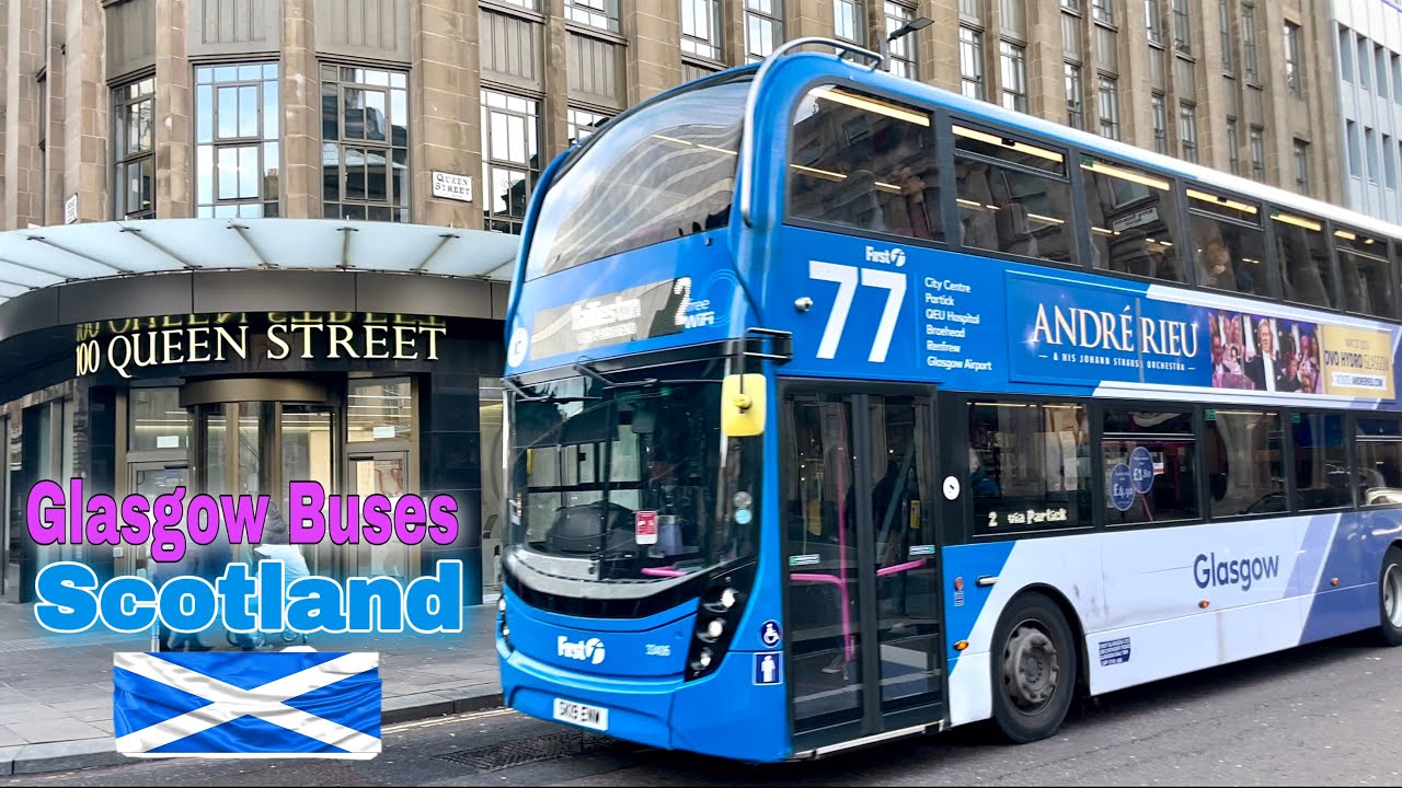 DOUBLE-DECKER , Colourful buses in Glasgow Scotland , Buses in different location