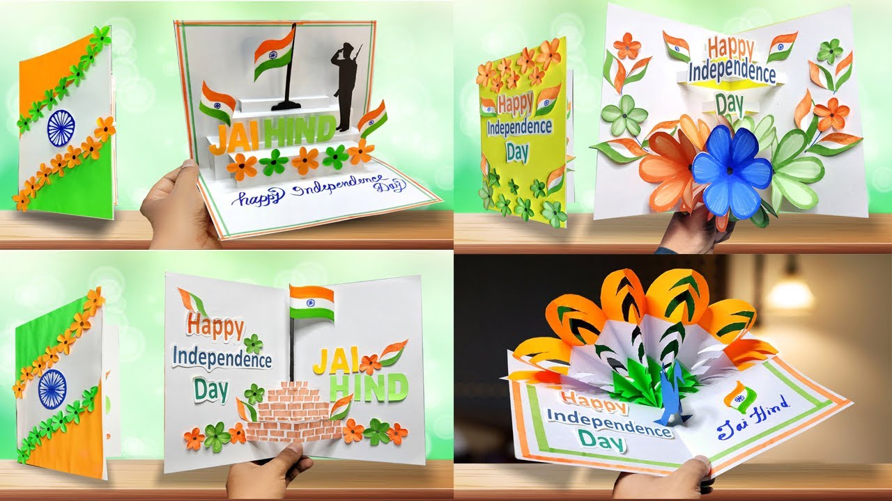 DIY - 4 Independence day pop-up card making ideas | Independence day  greeting card
