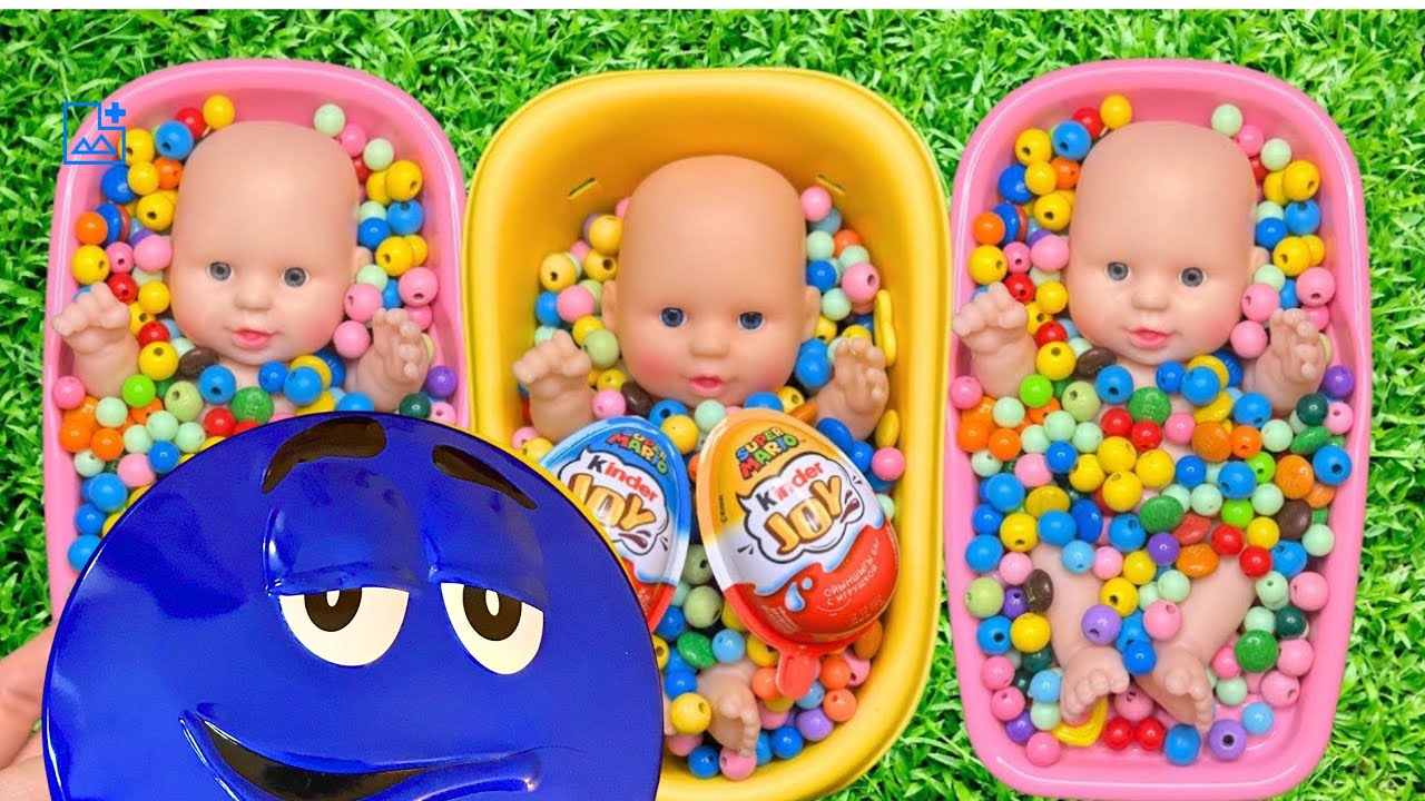 Full of 3 Rainbow BathTubs Candy with M&M’s & Magic Slime Cutting Video