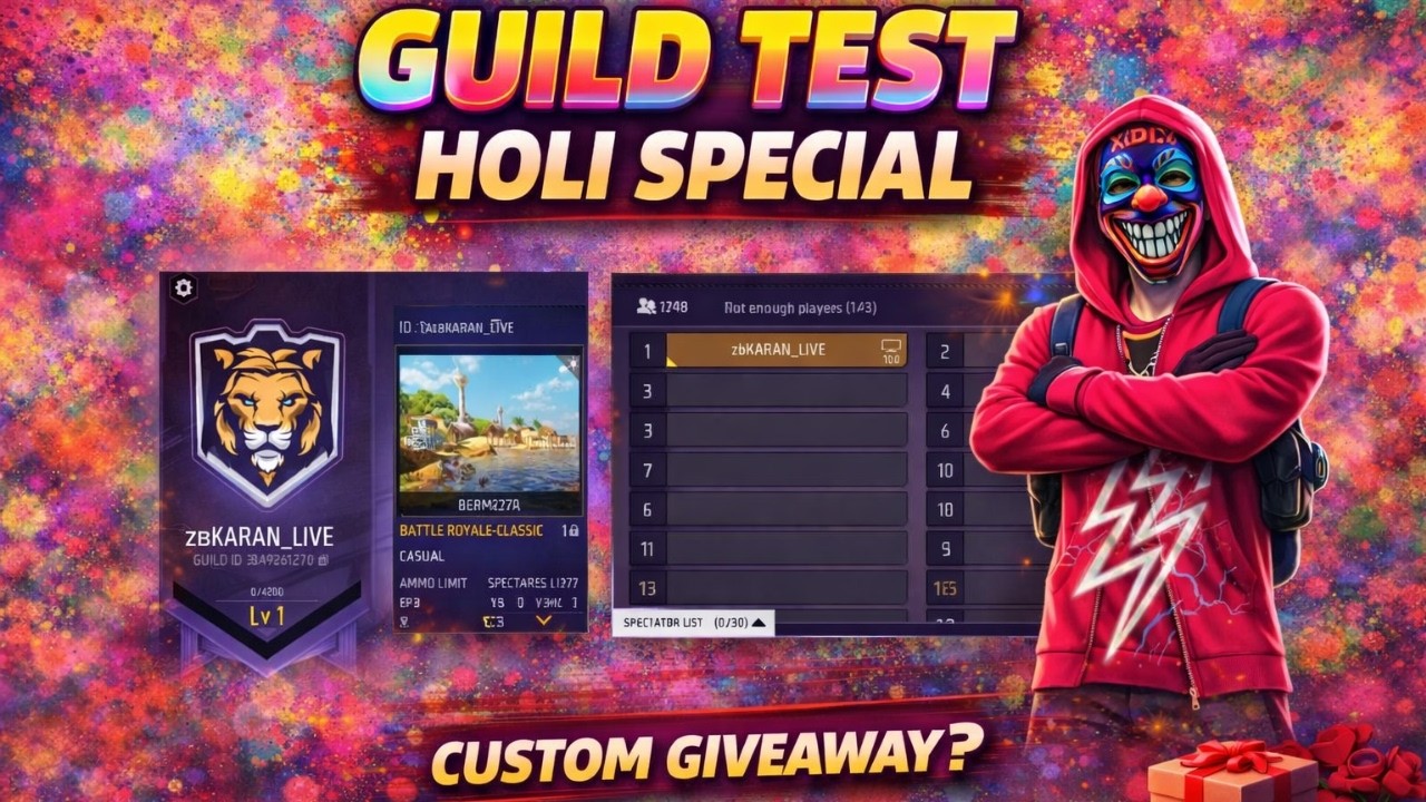 🔴LIVE Guild Test 😈 | Custom Room | Join Fast | CUSTOM GIVEAWAY? #fflive