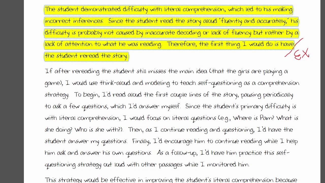 Reading Instruction Practice Test 1 - Assignment D (Comprehension)