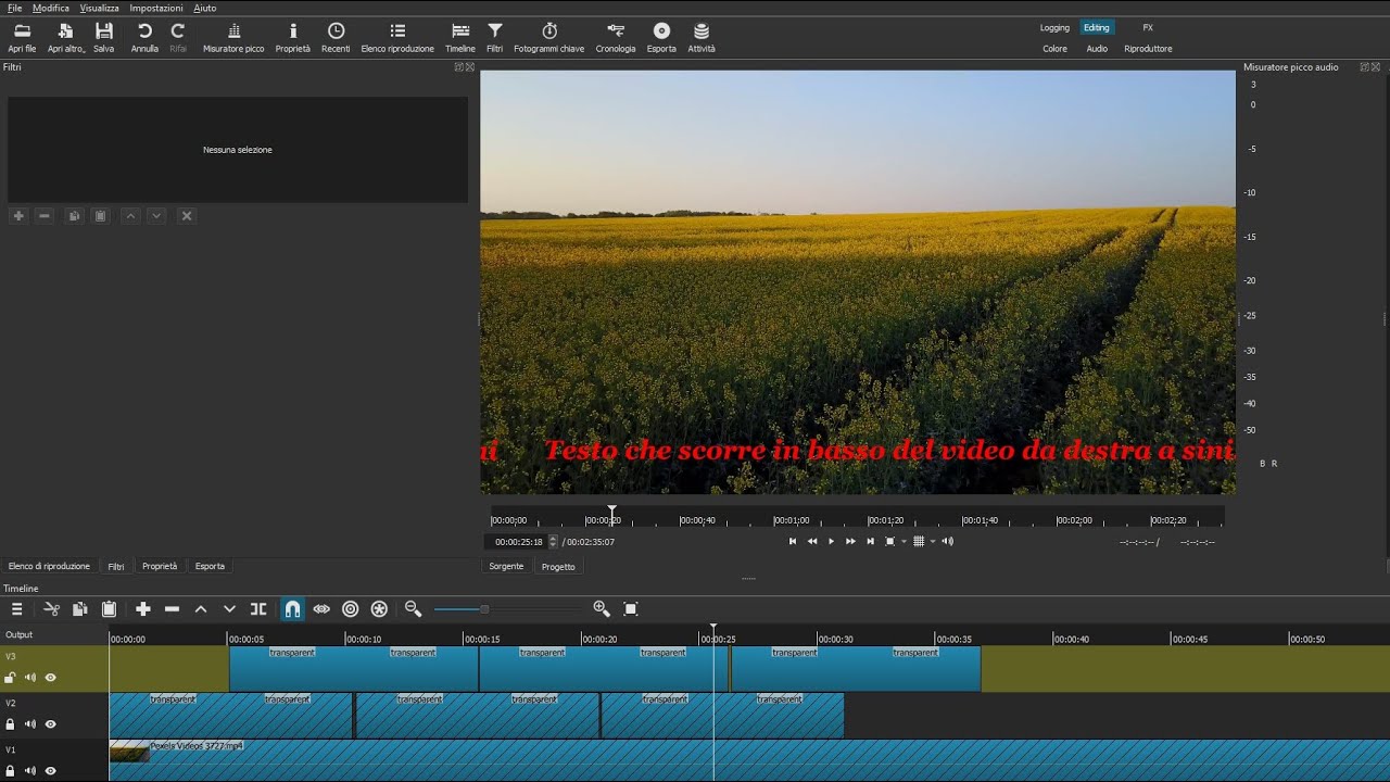Come mostrare un testo che scorre di continuo sotto ai video con Shotcut
