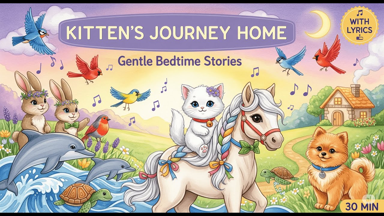 5 Gentle Lullabies | Lost Kitten's Magical Journey to Rejoin Puppy Friend | 1 Hour Soothing Songs
