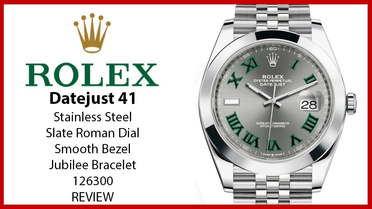 ▶ Rolex Datejust 41 Stainless Steel Slate Roman Dial Smooth Bezel Jubilee Bracelet 126300 - REVIEW