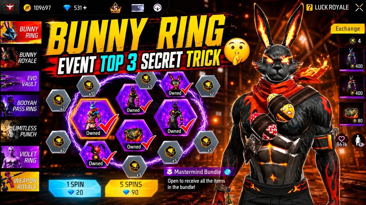 Bunny Ring Event - Top 3 Secret Trick 🤫 | Red Bunny Bundle In Just 1 Spin? 😱 Lucky Spin Method 🔥