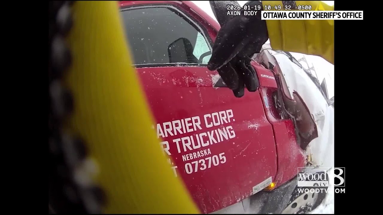 Cars, trucks slide off I-196 during pileup in dashcam and bodycam video