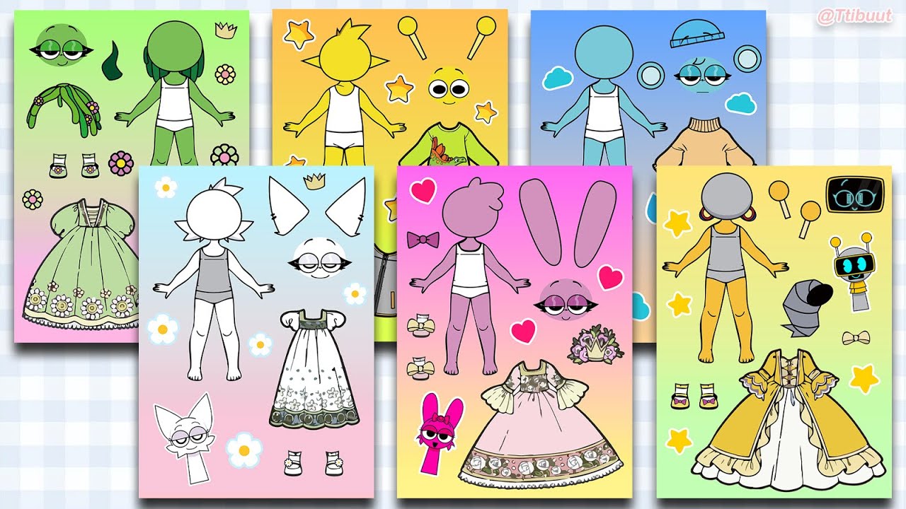 Sprunki Dressing Styling Sticker Book 2 🎀 스프런키 드레스 옷입히기 코디놀이 스티커 DIY