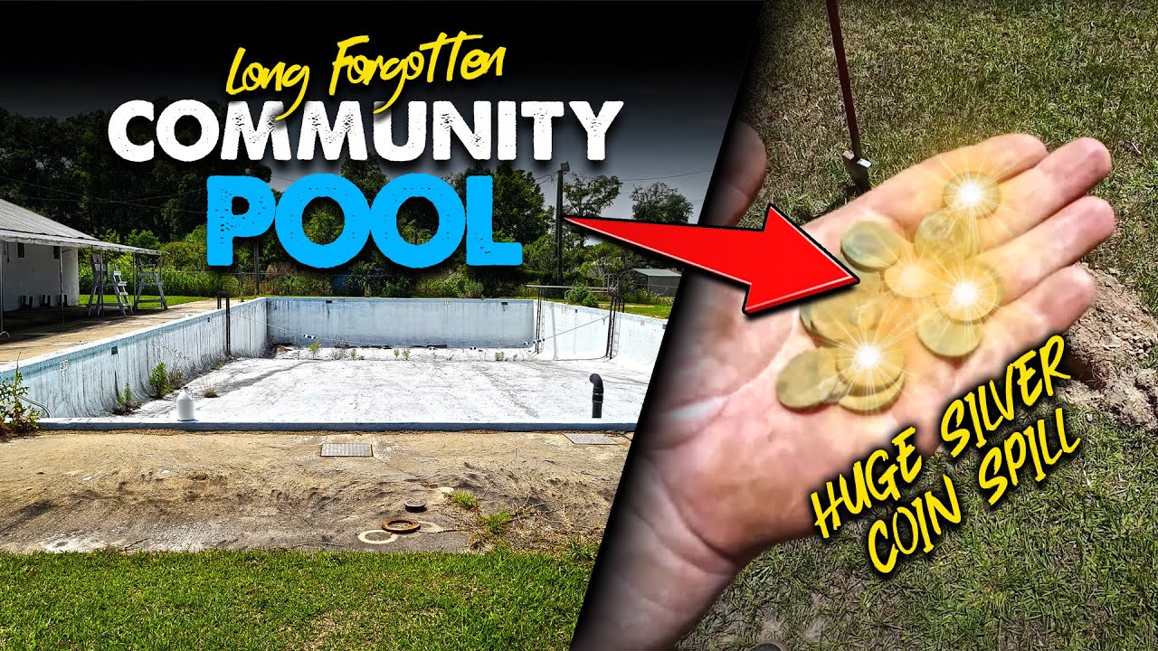 Metal Detecting Long-Forgotten Community Pool! HUGE SILVER COIN SPILL!