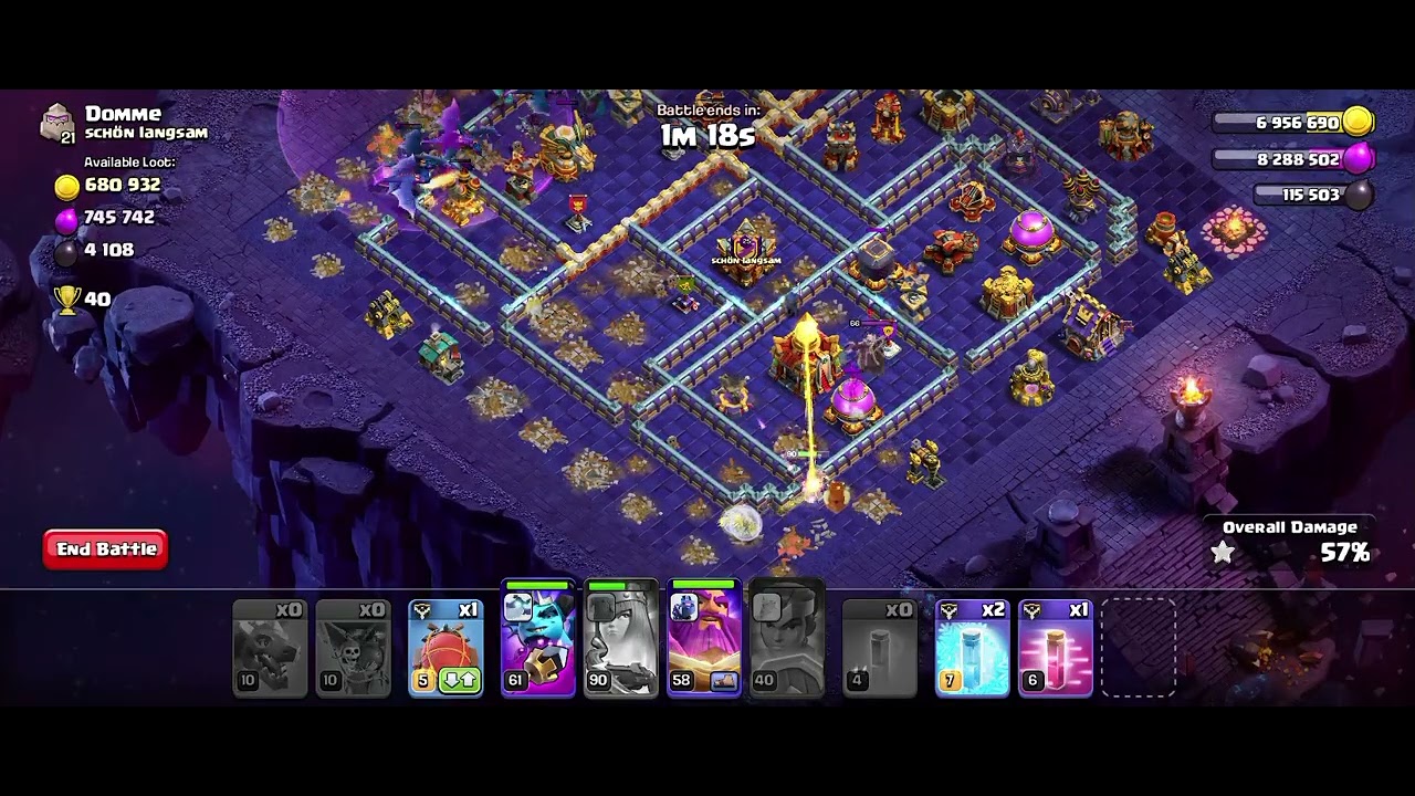 Attacking th16 all infernos in middle and townhall and eagle artillery at corner...royal walk coc