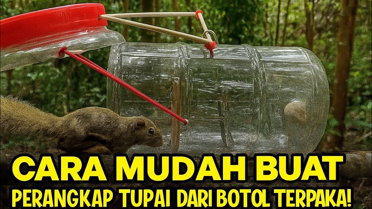 cara membuat dan memasang perangkap tupai menggunakan botol.