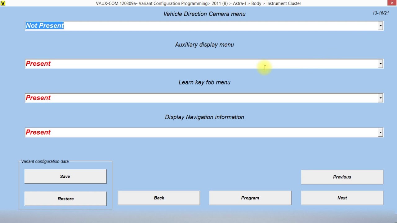 OPCOM (Vaux-Com) ASTRA J - Instrument Cluster Programming