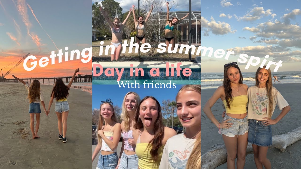 Making it feel like summer in February day in a life W/ friends!!! *ice cream* *beach/pool*👙🌊🐚☀️🏖️