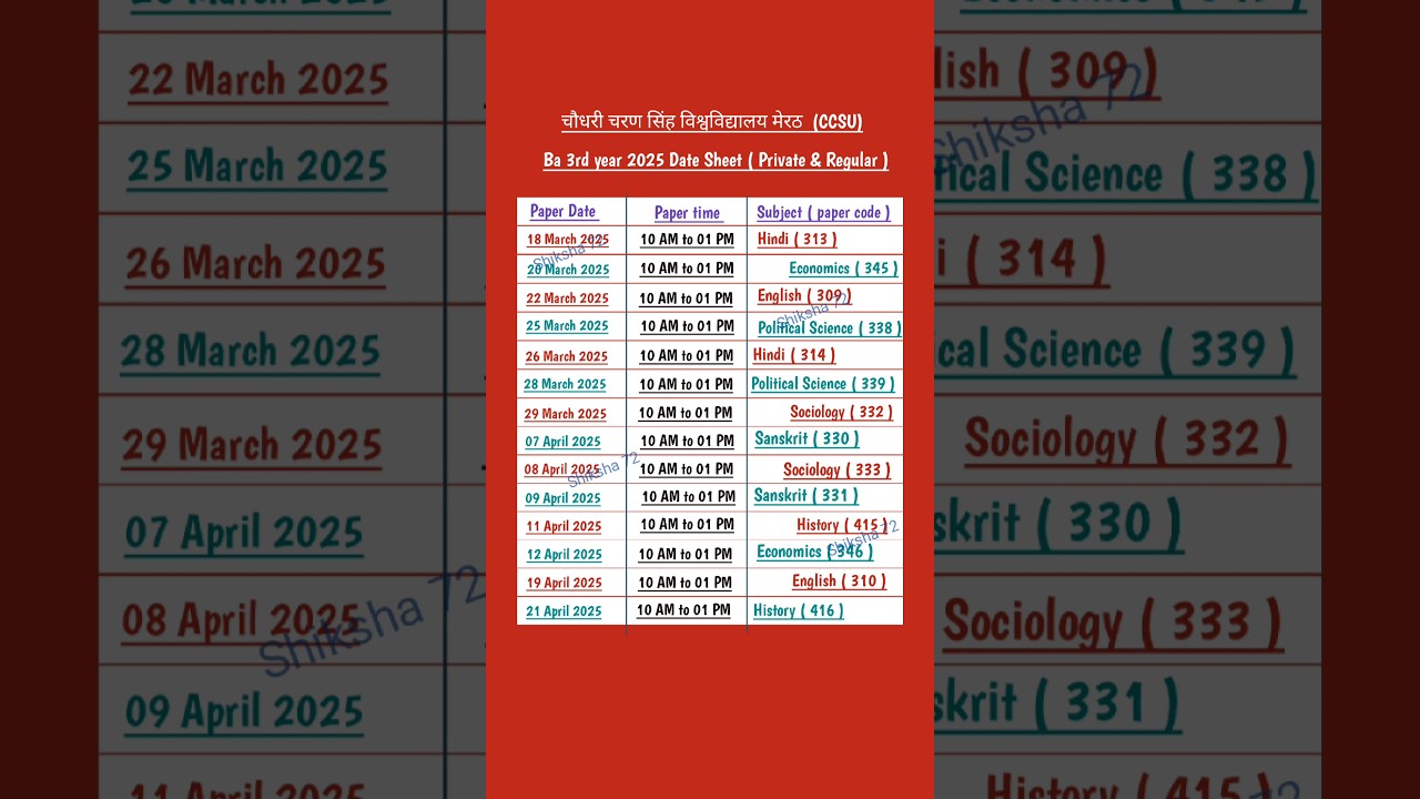 Ccsu exam date 2025 | Ba exam date sheet 2025