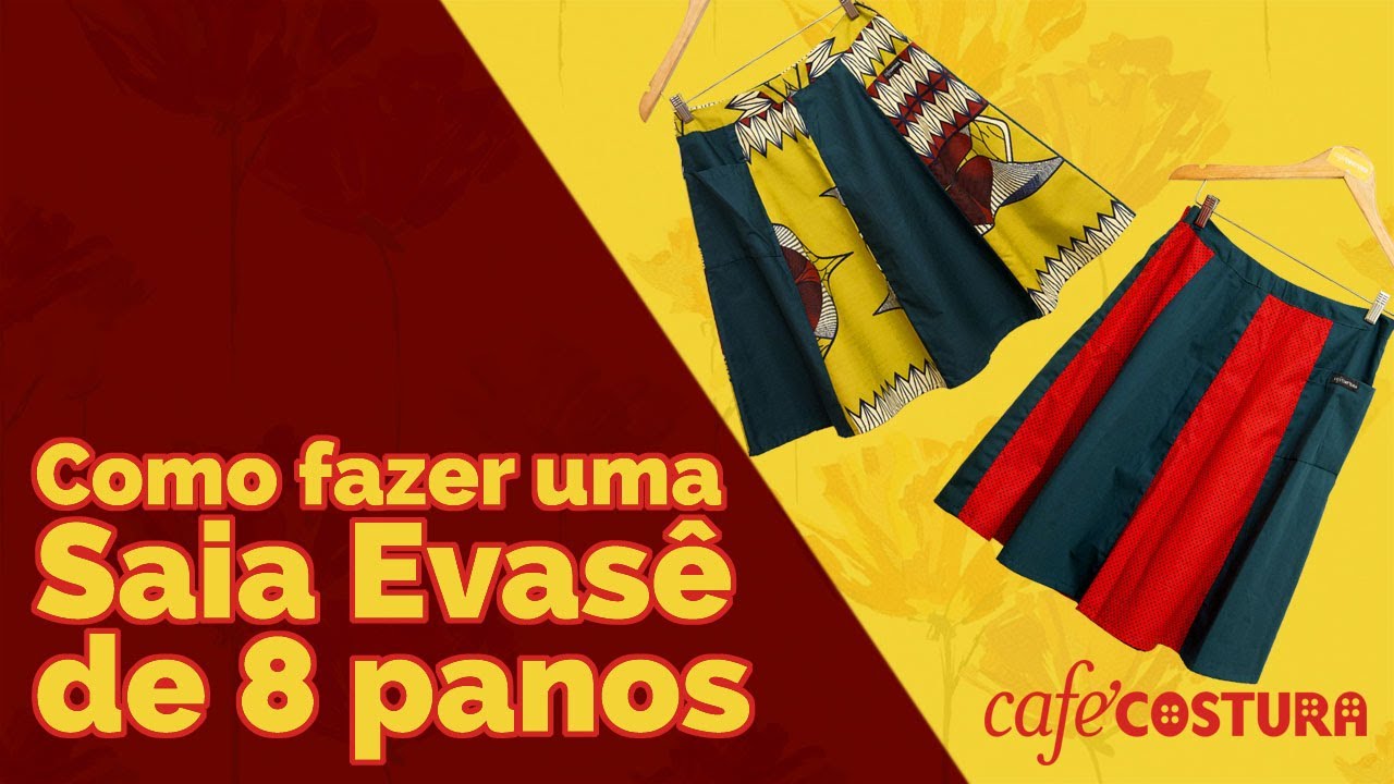 Como fazer saia evasê - Saia Evasê com 8 panos - COM MOLDE