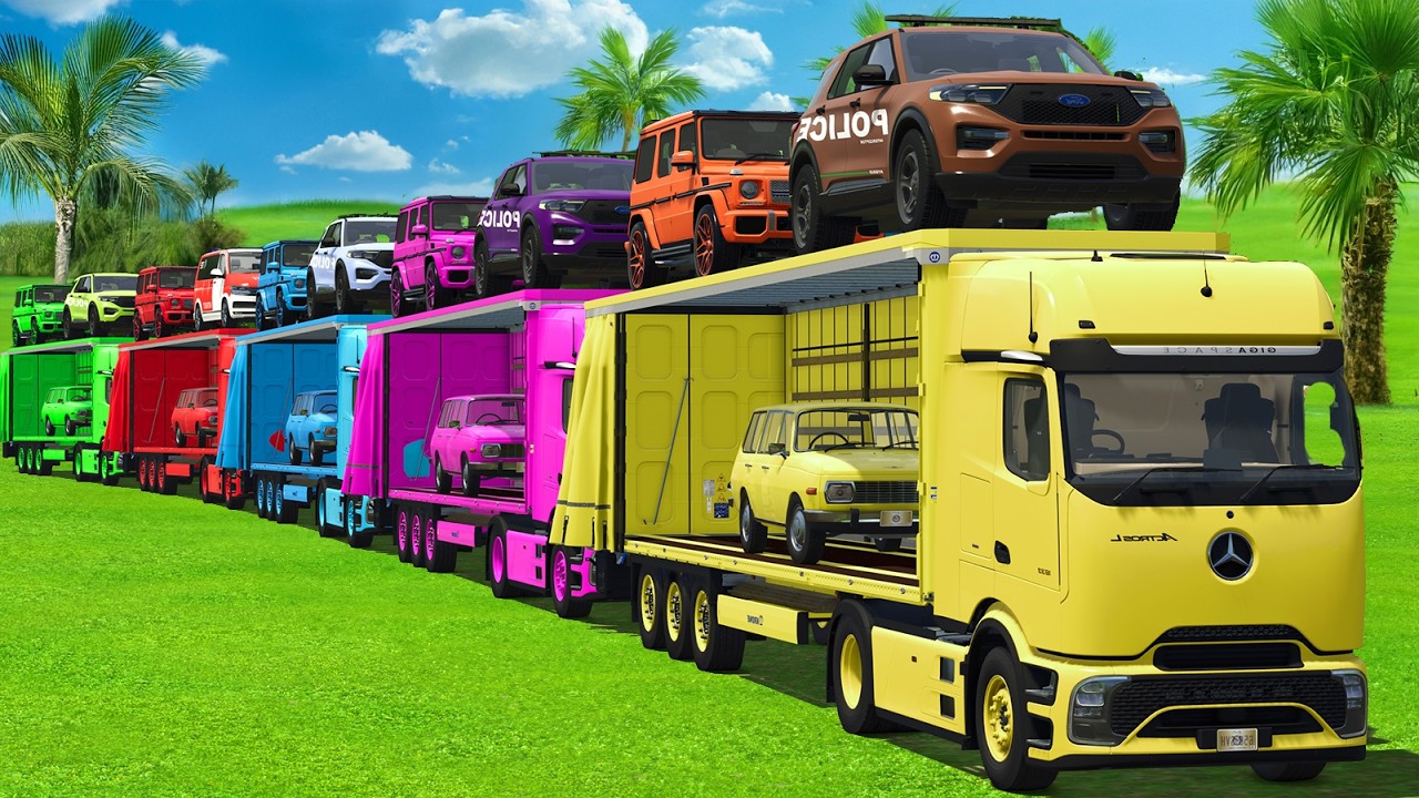 TRANSPORTING OF COLORS WITH POLICE CARS, AMBULANCES, MERCEDES & TRUCKS - FS25