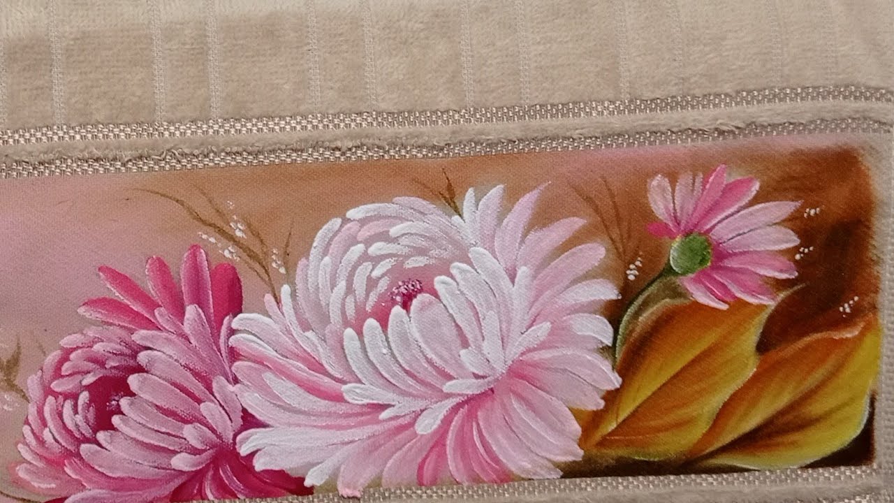 Como pintar Crisântemo na toalha de mão - #pinturaemtecido