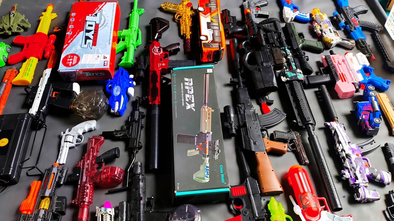 5.ASMR STISFYING sniper rifle toys,pistol mouser clasic,m416 hk elektrik battery,pistol R-evolver