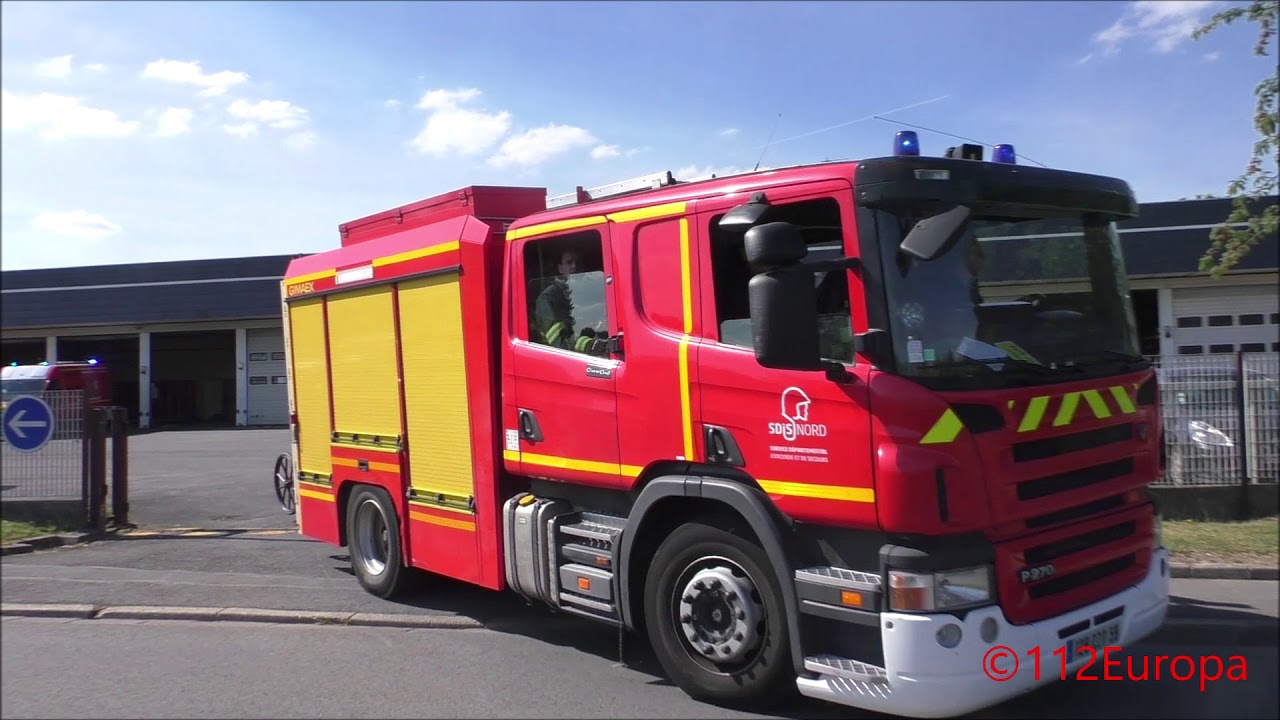 Départ FPT+VSAV+EPA32m Des Sapeurs Pompiers De Lille (SDIS59)