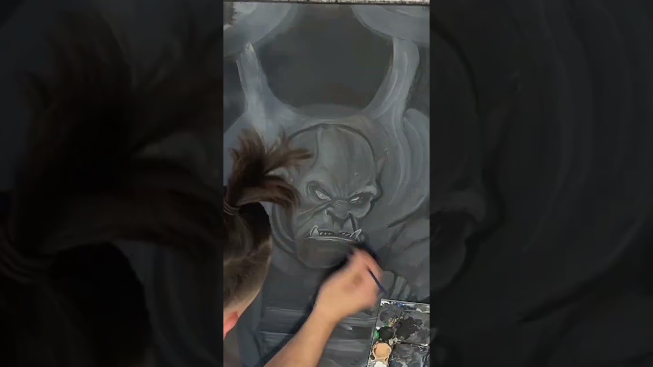 #giant #gargoyle #face #acrylic #freehand #freestyle #painting #blackandgray #art #huge #gigantic