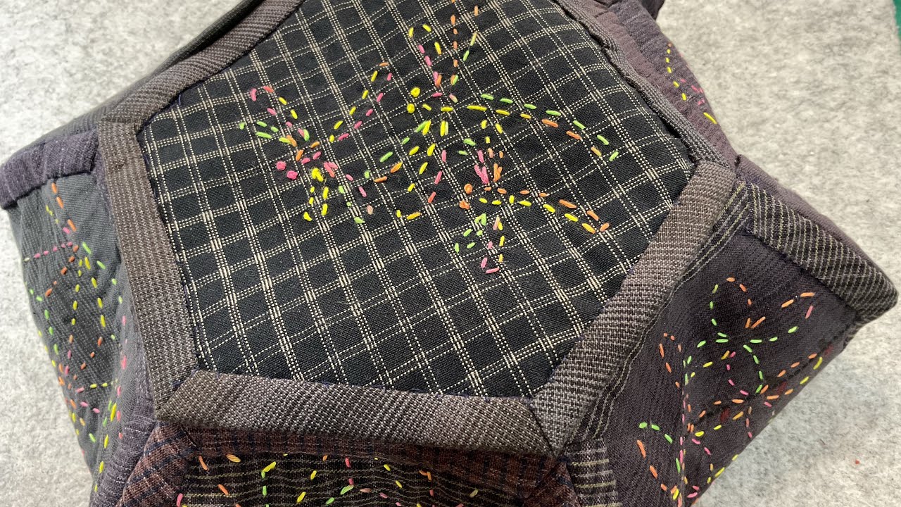 Pt 5 stitch & chat making  #hexagons as a bowl #handstitched  #sashiko 