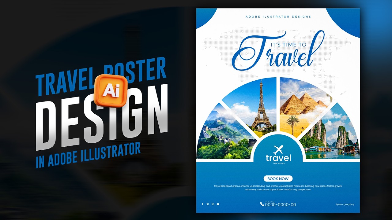 Современный дизайн туристических плакатов в Adobe Illustrator | Обучение работе с Illustrator | К...