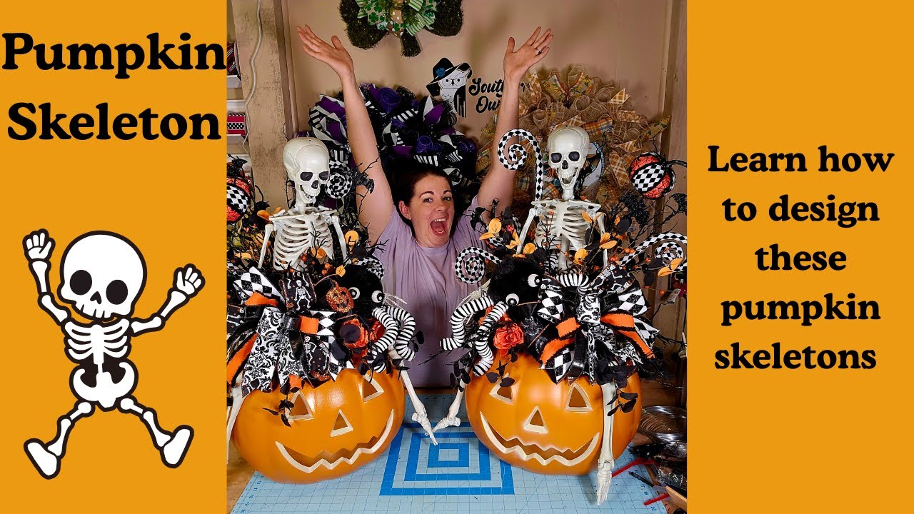 How to make a center piece using a pumpkin and skeleton from AtHome