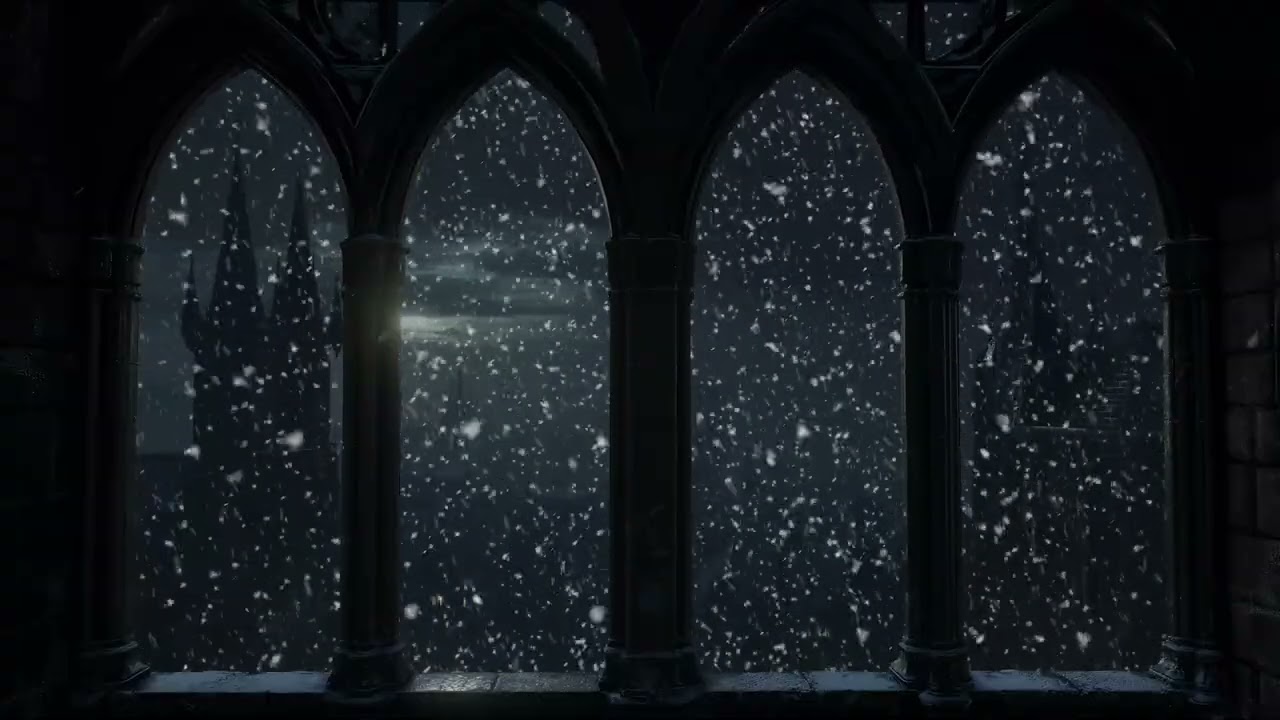 Medieval Winter Window ❄️ Howling Wind & Snow Ambience for Deep Sleep