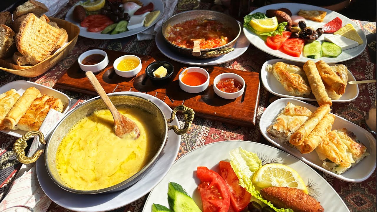 Traditional North cyprus breakfast menu | menemen, sucuk & egg ,cheese and more..!