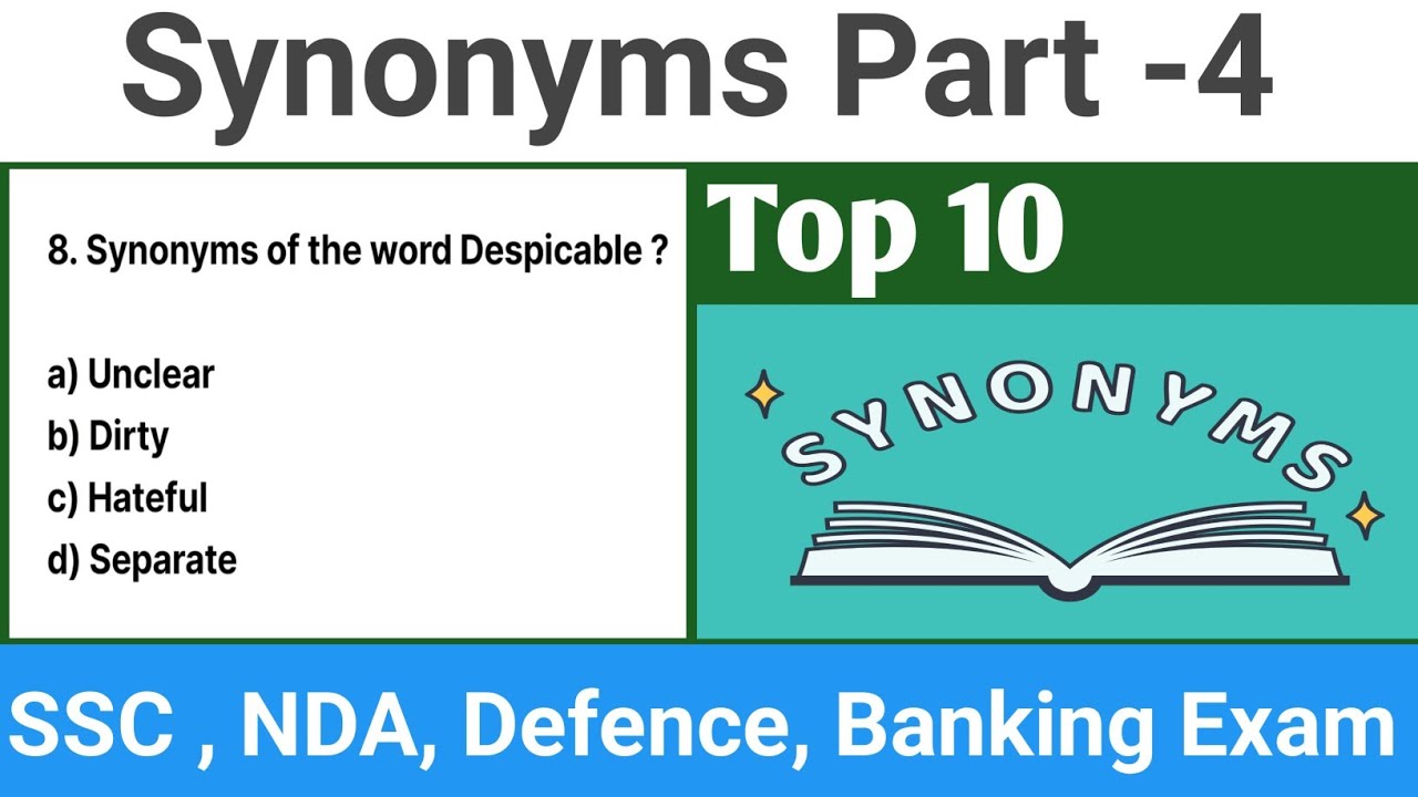 Synonyms Top 10 MCQ 's Based Important Question Part -4  Very Important Question ❓