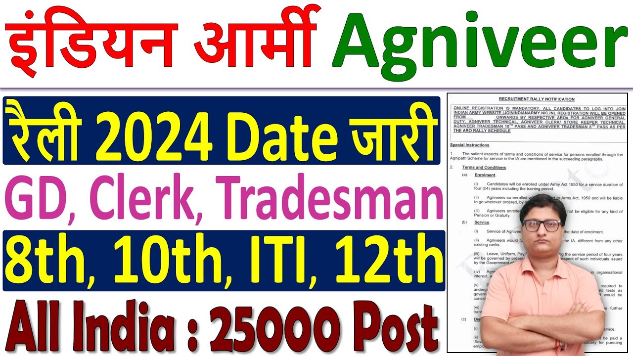 Indian Army Agniveer Rally 2024 Apply Date Out 🔥 Big Update &brvbar;&brvbar; आर्मी अग्निवीर भर्ती 2024 रैली Notice
