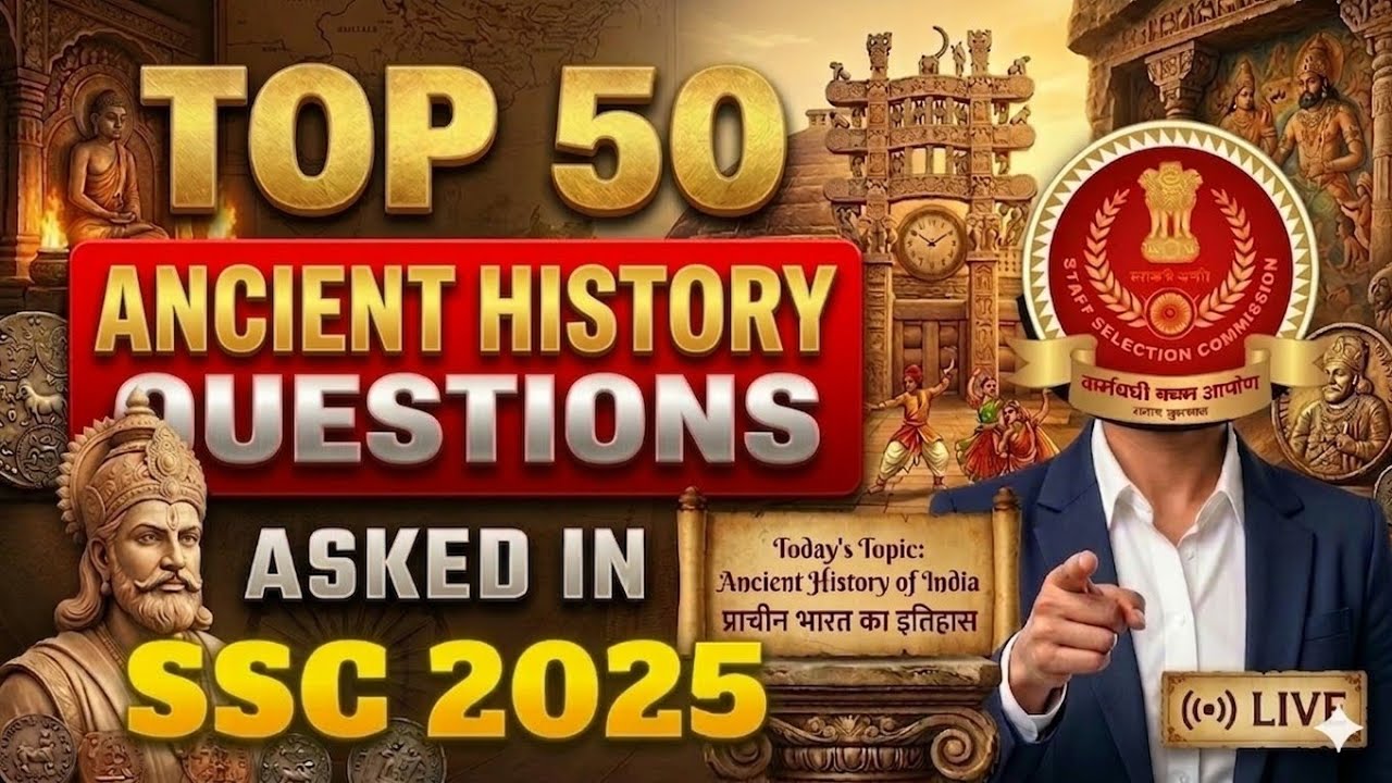  Ancient History top 50 Questions Asked in SSC 2025 | PYQ Based | SSC GD/CGL/CHSL 