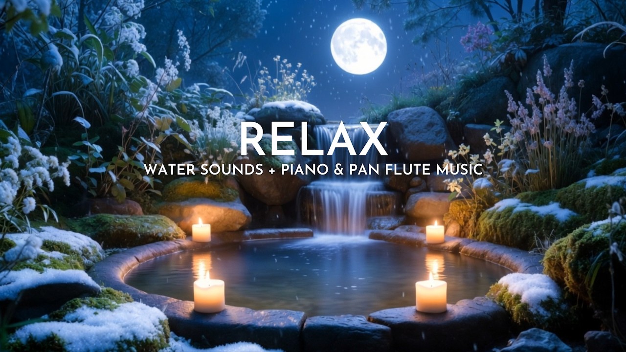Midnight Piano & Pan Flute with Gentle Water Sounds for Deep Sleep, Stress Relief and Calm Mind