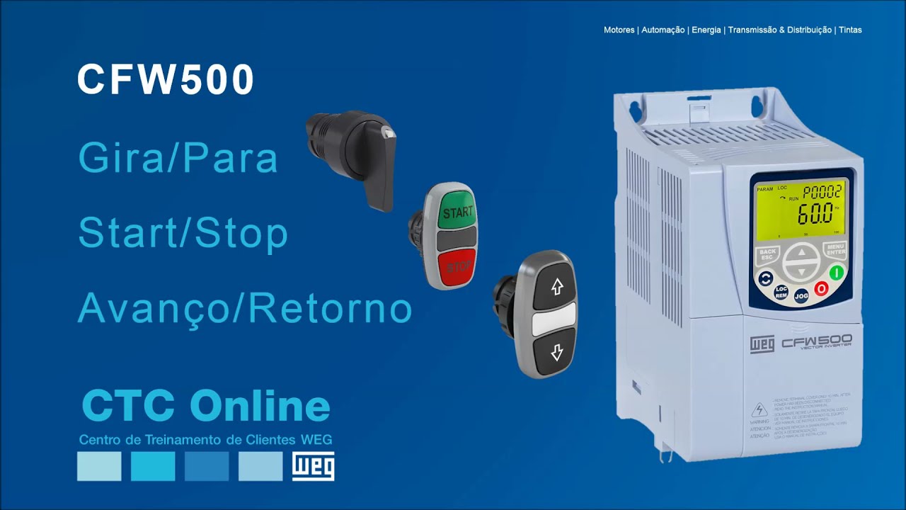 Vídeo Aulas WEG - CFW500: Funções Gira/Pára, Start/Stop e Avanço/Retorno