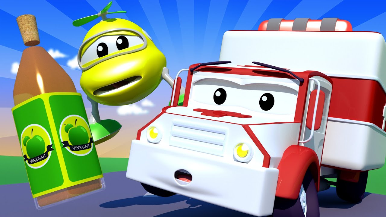 Amber la Ambulancia - Bebe Hector el HELICOPTERO come una Manzana PODRIDA - Dibujos Animados