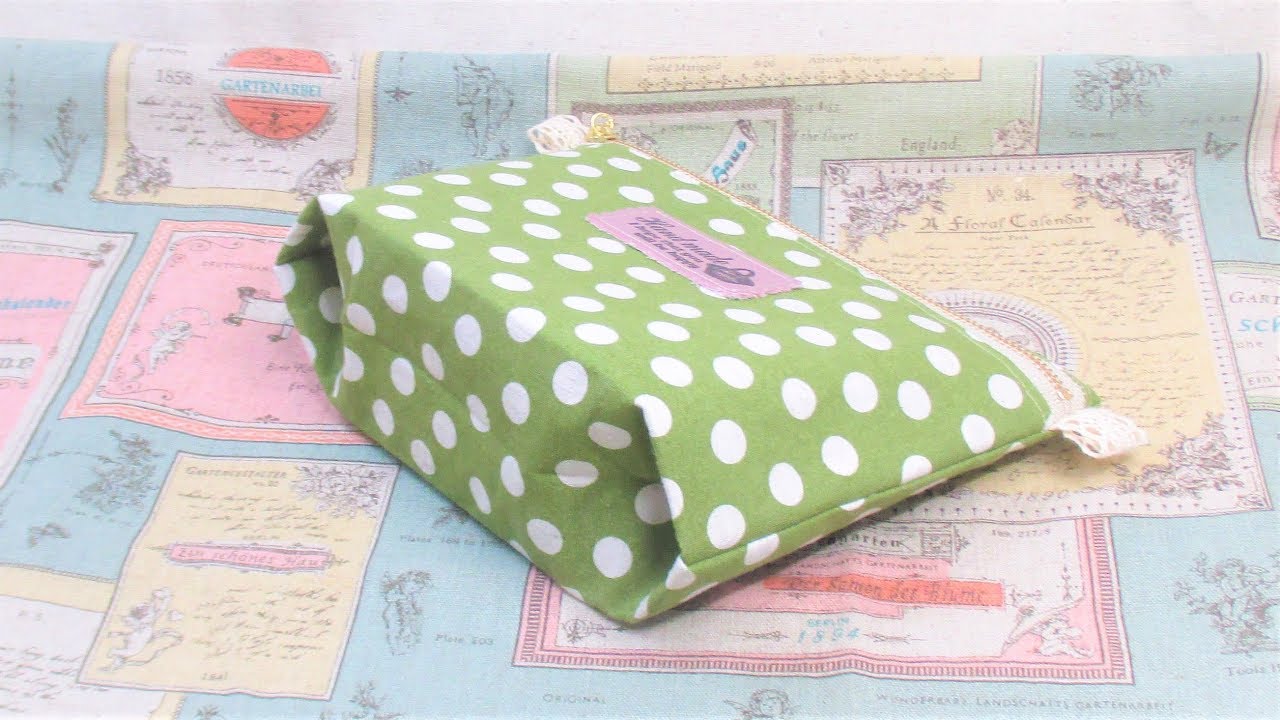 ポーチ作り方　DIY How to make a pouch　通帳ポーチ　裏付き折りマチファスナーポーチの作り方　Zipper Pouch Tutorial