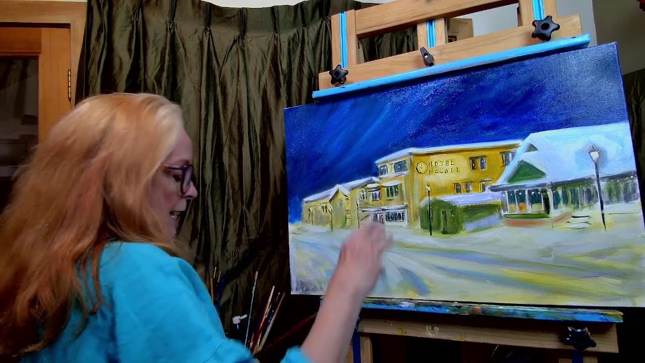 How to paint our romantic winter night village with Vangogh Cafe colors!