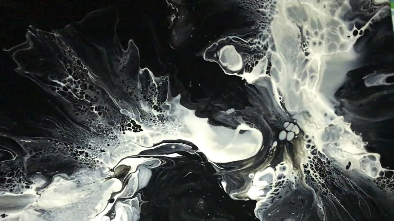 “Out of the Darkness” ~ Dutch Pour ~ Black and White Acrylic Angel