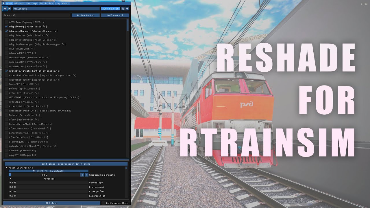 Установка и найстройка ReShade для RTrainSim