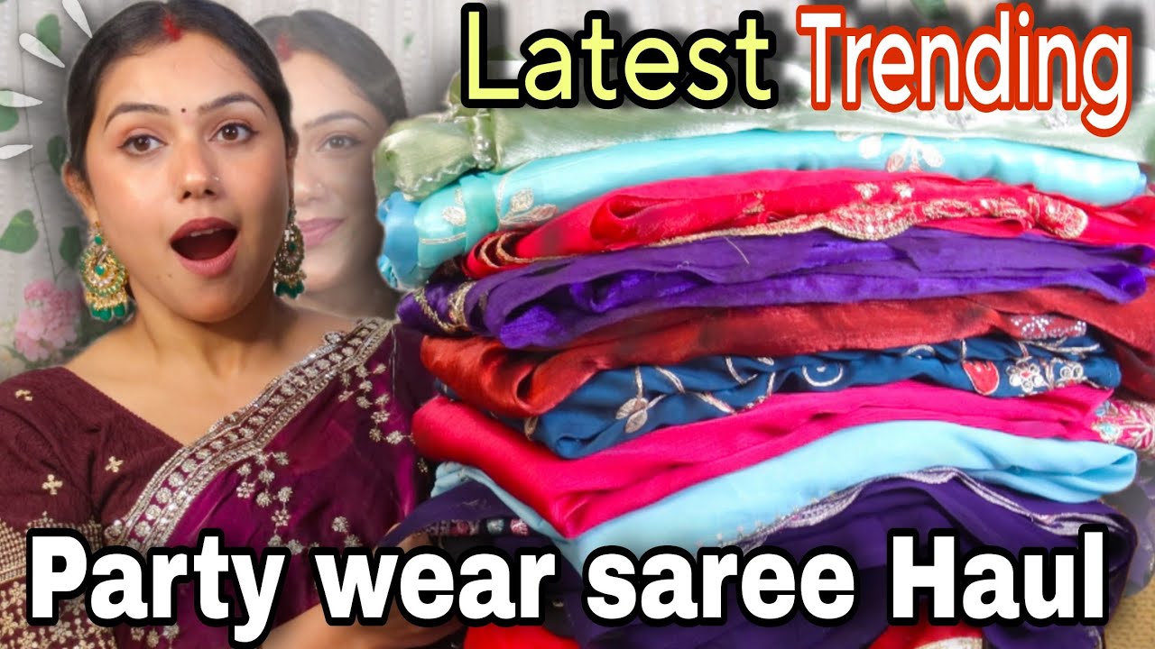 Trending Party wear saree haul ❤️ under RS 500 Hand work Party wear saree #sareehaul #sareefashion 