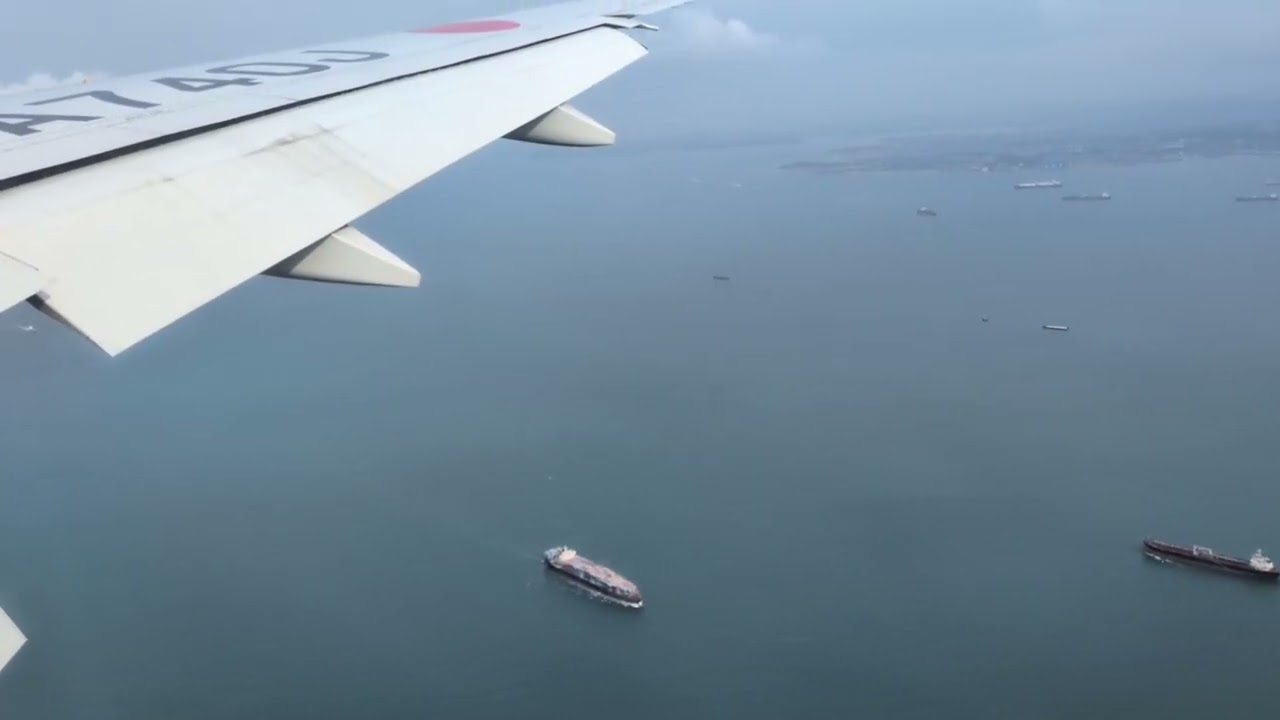 【飛行機 機窓】羽田→シンガポール（着陸前）街並み上空　[Airplane Window View] Approaching Singapore (Before Landing) Ambient