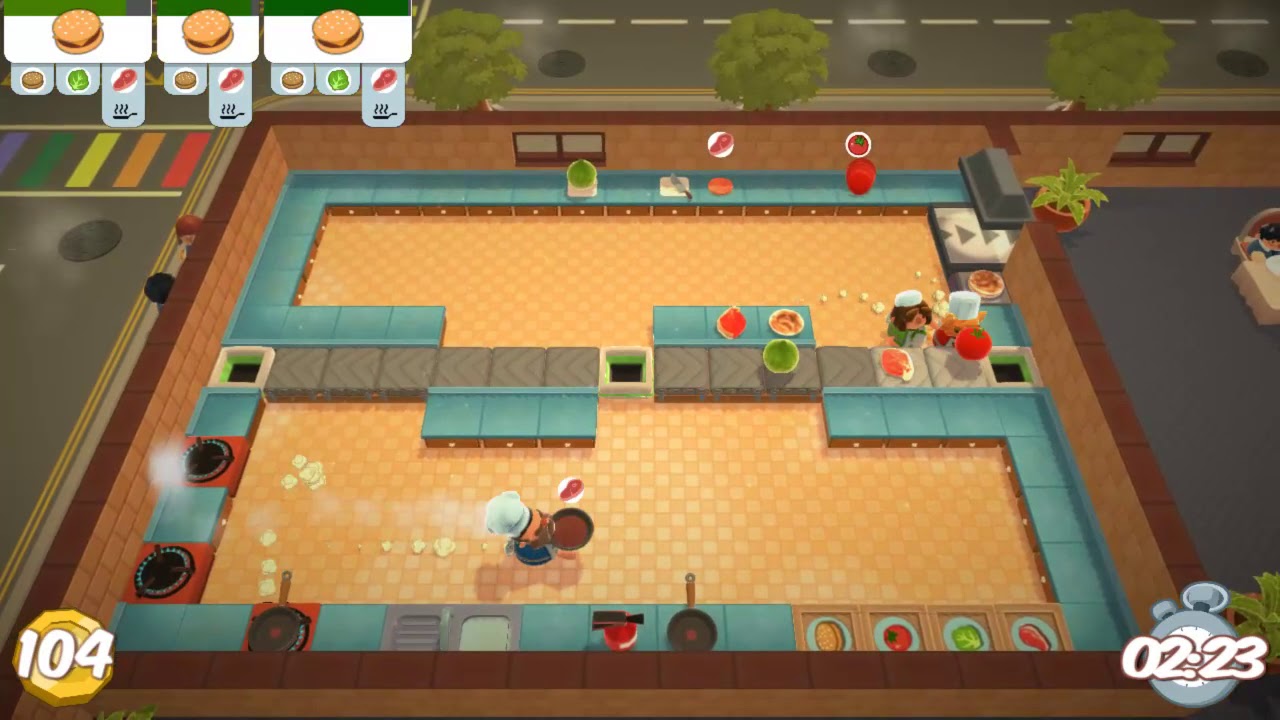 [World Record] Overcooked Level 2-4 3 player coop 3 stars score 278