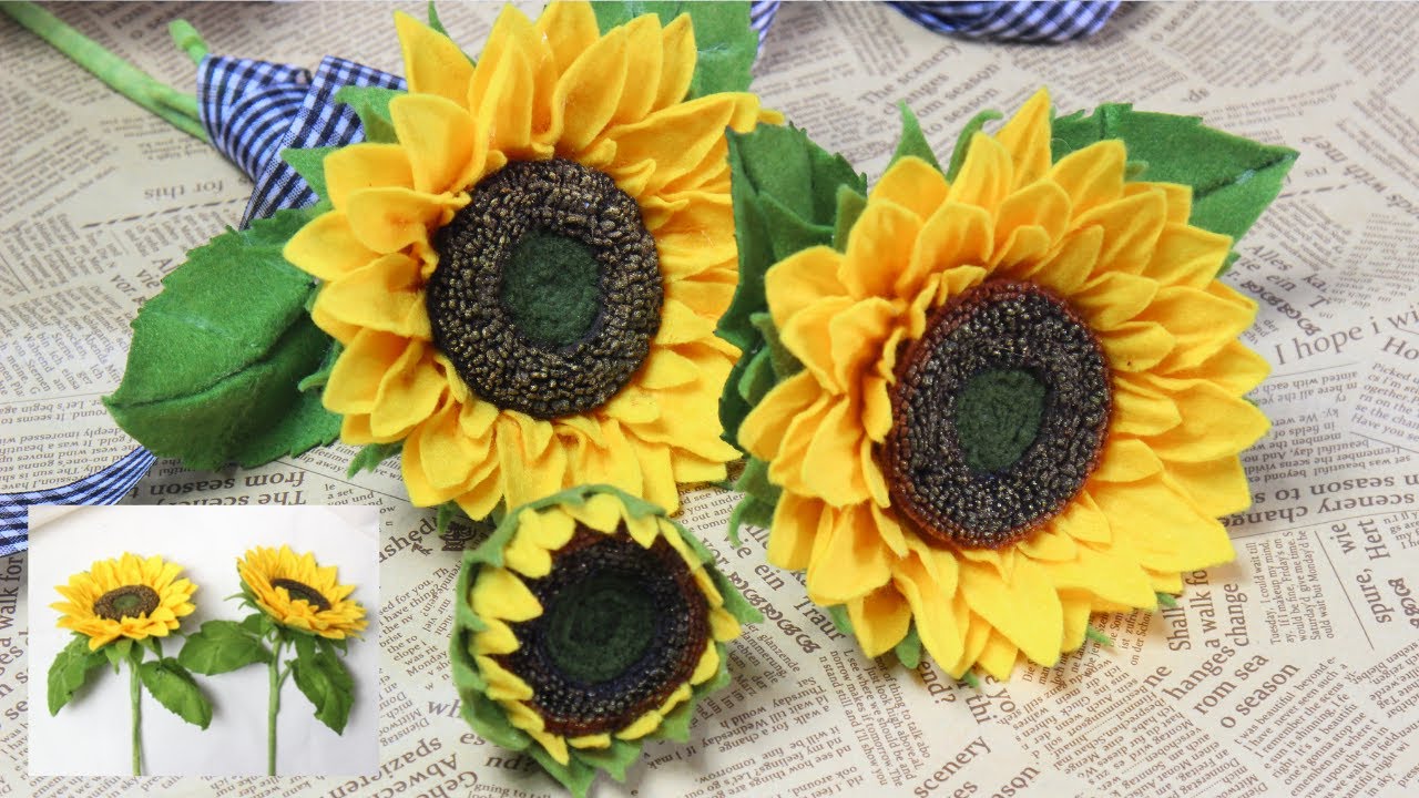 Tutorial cara membuat bunga matahari flanel | diy felt sunflower| prakarya bunga flanel