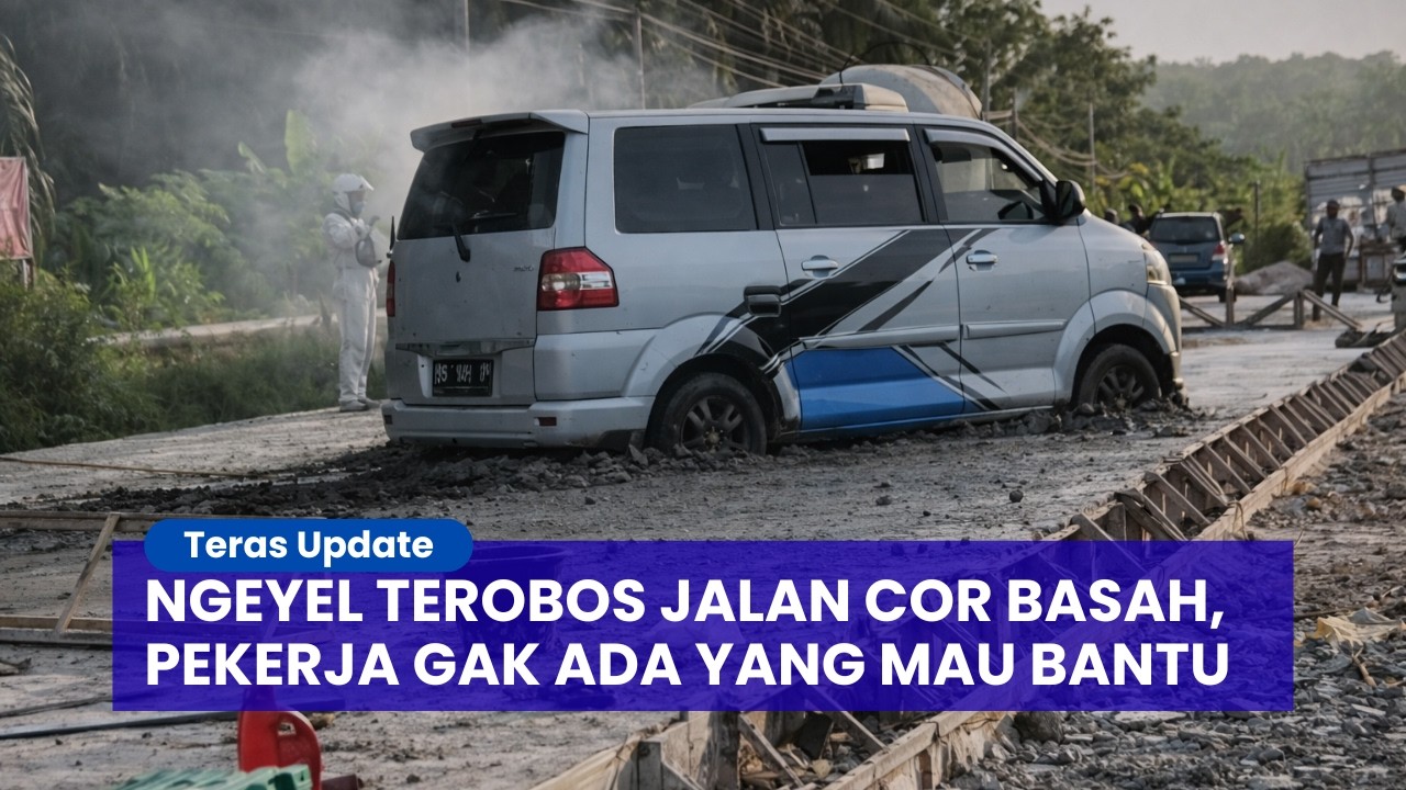 Viral! Pengendara Ngeyel Terobos Jalan Cor Basah, Endingnya Bikin Kapok