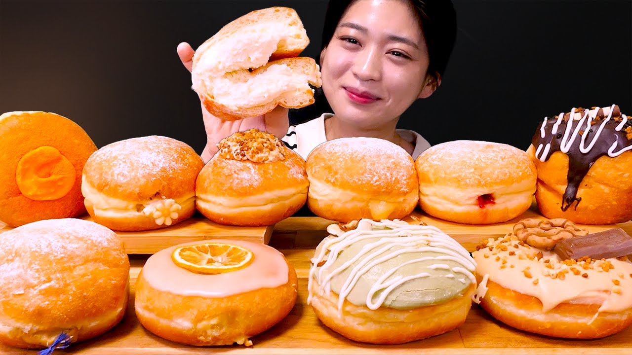 🍩상큼달콤한 도넛!!💕크림이 가득하고 정말 쫄깃한 신디도넛 먹방❤ | Cindy Donut - Chocolate, Matcha, Milk cream ASMR Mukbang