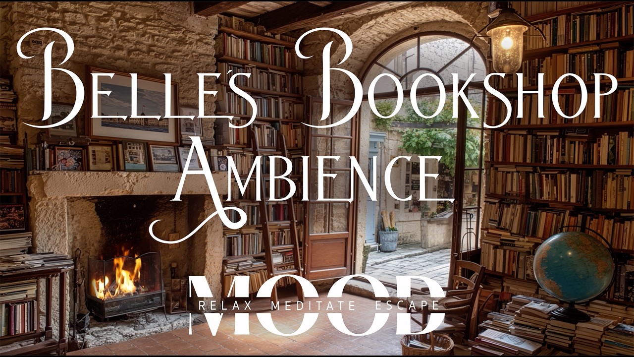 Belle's Bookshop Ambience 🕯️ Cozy Fireplace & French Music | Provencial Village Reading Nook